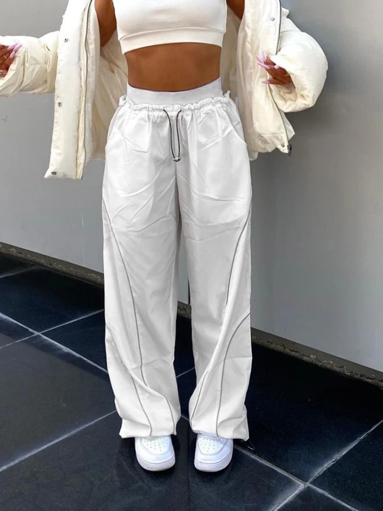 Women Loose High Waist Tech Baggy Sweatpants Streetwear Joggers Wide Leg Pants Casual Basic Punk Trousers Fashion