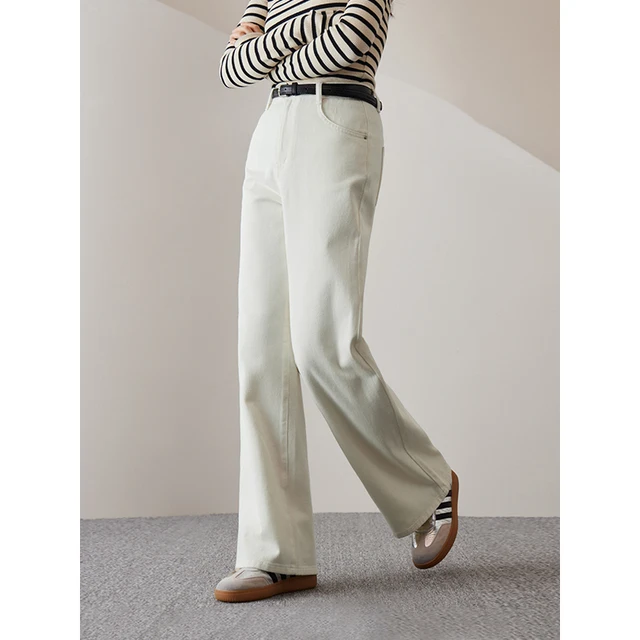 Women White Pure Cotton Straight Jeans New Pants All-match Wide-leg Pants Mopping Trousers