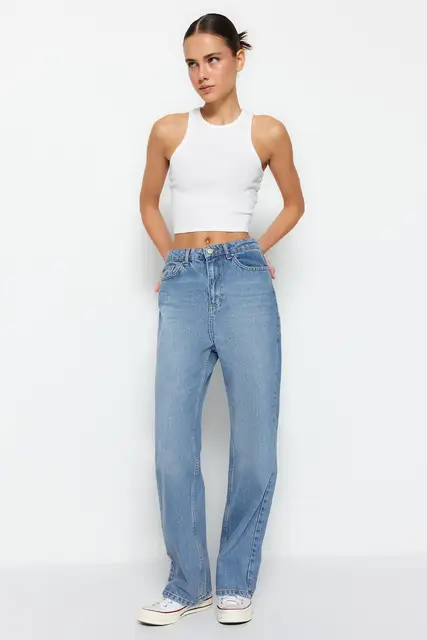 Women's Straight 90's Wide Leg High Waist Denim Jeans