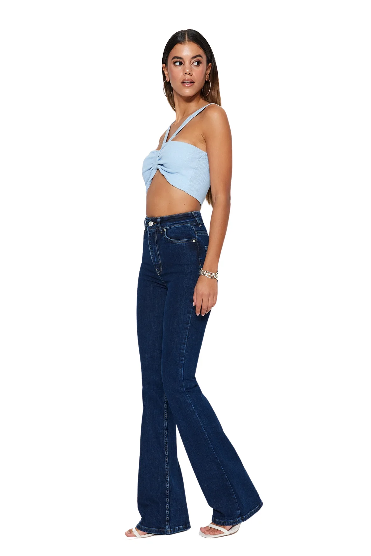 Women's Plain Flare High Waist Denim Jeans