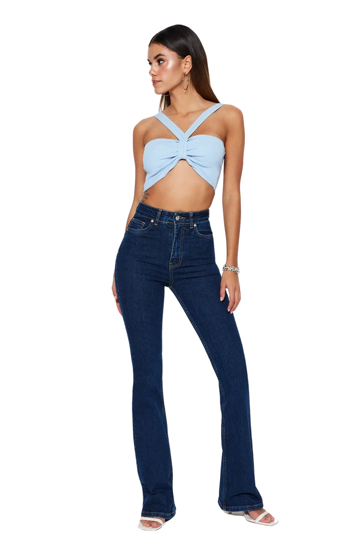 Women's Plain Flare High Waist Denim Jeans