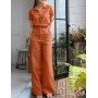 Women Matching Sets OL Work Outfits Causal Short Sleeve Shirt Loose Wide Leg Pants Fashion Suit Urban