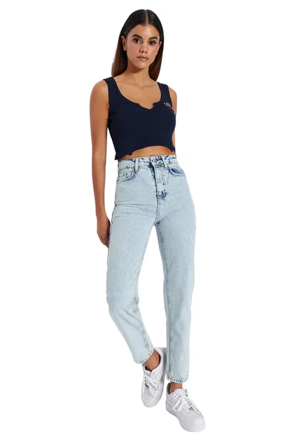 Women's Plain High Waist Denim Jeans