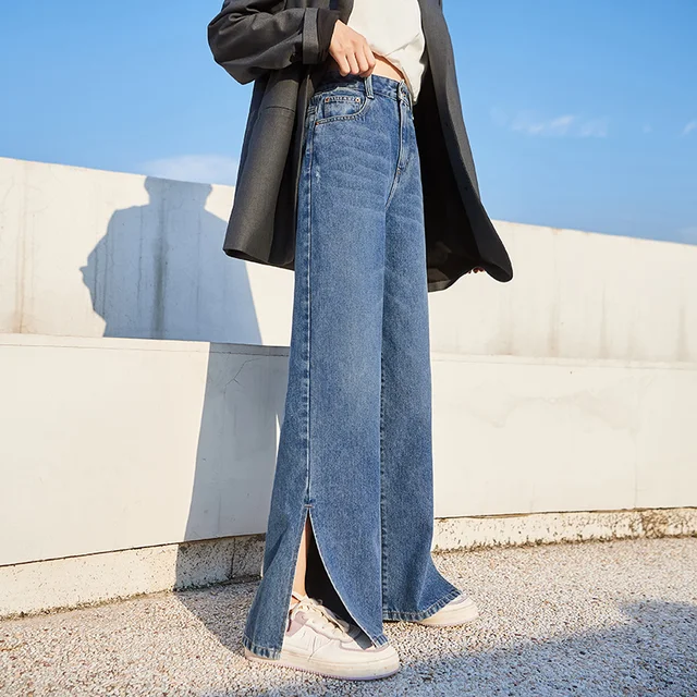 Women Split Leg Length New Wide-Leg Pants Stitching Ladies Trousers