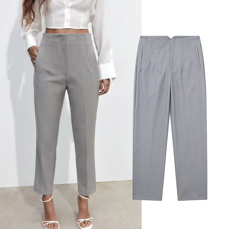 Women Solid High Waist Trousers Fashion Straight Suit Pants