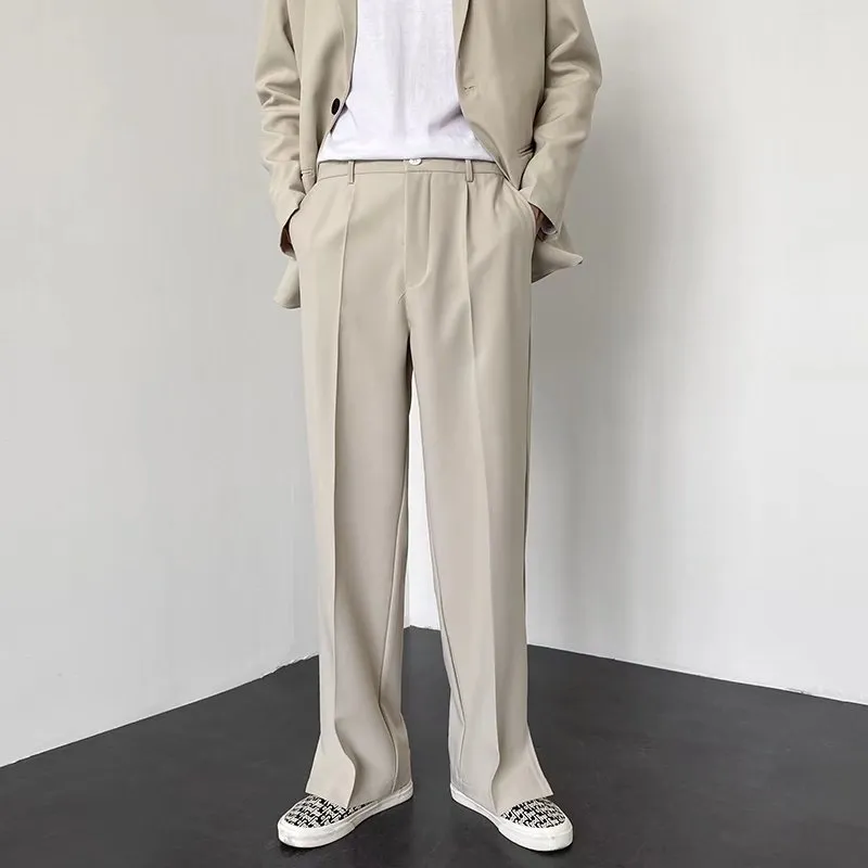 Men Straight Casual Pants New Korean Style Baggy Personality Slit Wide Leg Blazer Pants Trousers Streetwear