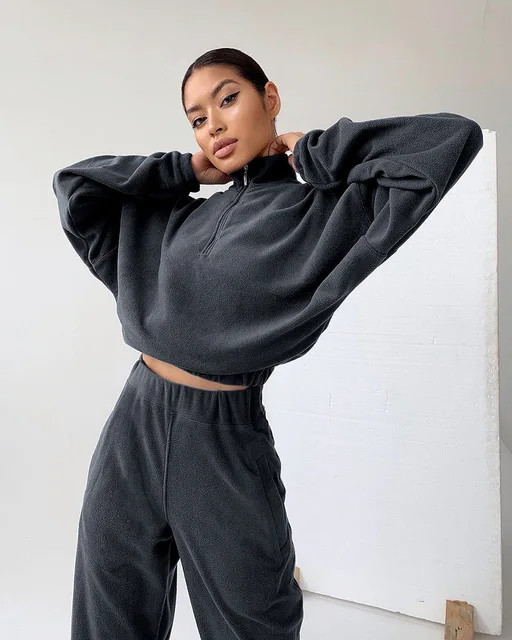 Women Tracksuit Sports Zipper Tops Two Piece Sets Sweatshirts Pants Suit Sweatpants Jogging Autumn Winter Streetwear Outfits