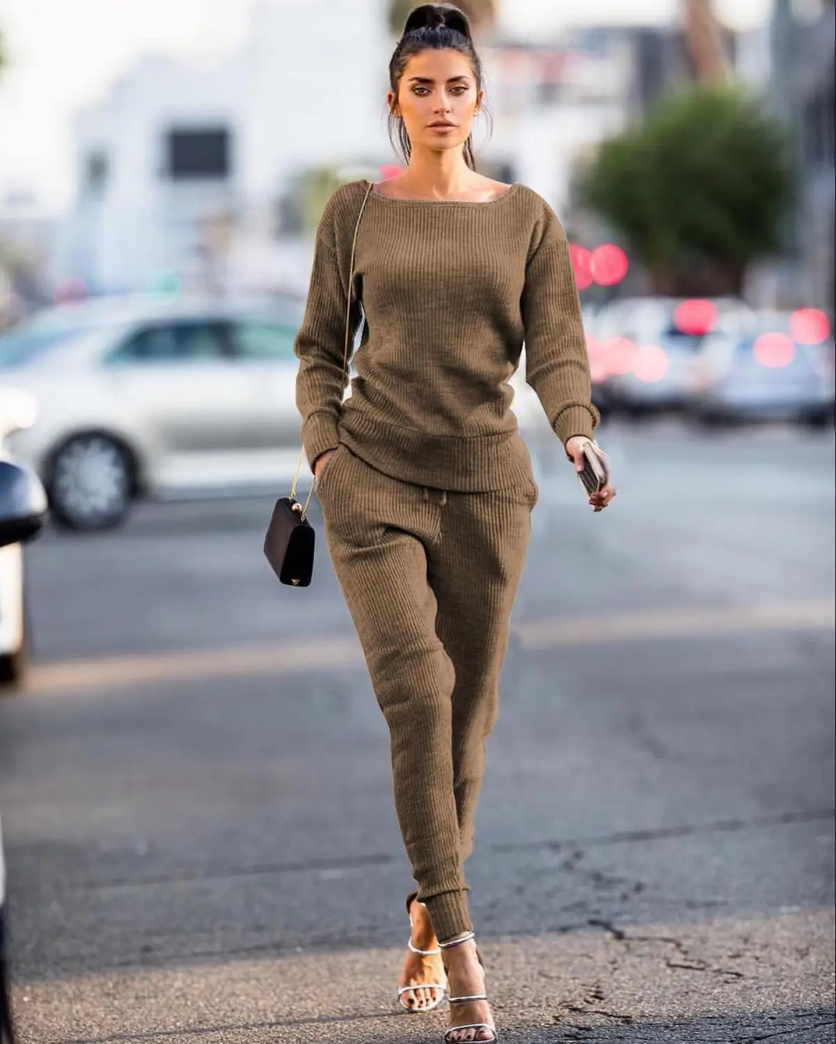 Women two piece set knitted sweater long sleeve pants 2 piece set suits