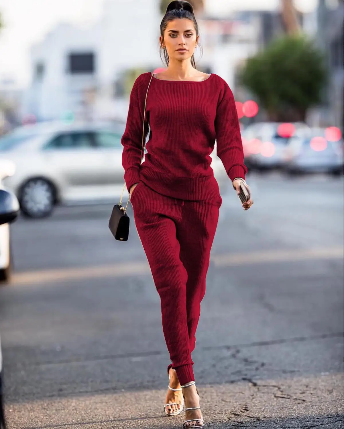 Women two piece set knitted sweater long sleeve pants 2 piece set suits