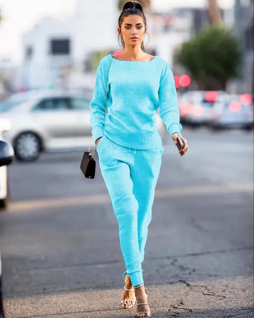 Women two piece set knitted sweater long sleeve pants 2 piece set suits