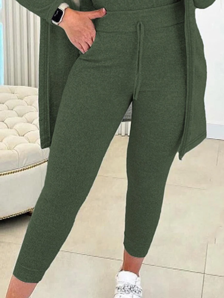 Women Fall Three Piece Set Casual Tank Top & Drawstring Pants & Coat Suits Long Matching