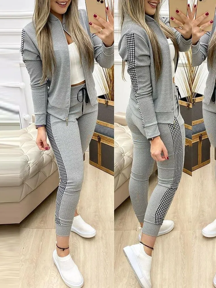 Women Two Piece Set Outfits Tracksuit Zipper Top Pants Casual Sport Suit