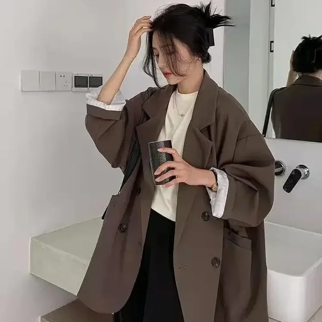 Women's Large Blazer Coats Fashion Korean Version Loose Top Coat Office Work Clothes Grace Fall Jacket