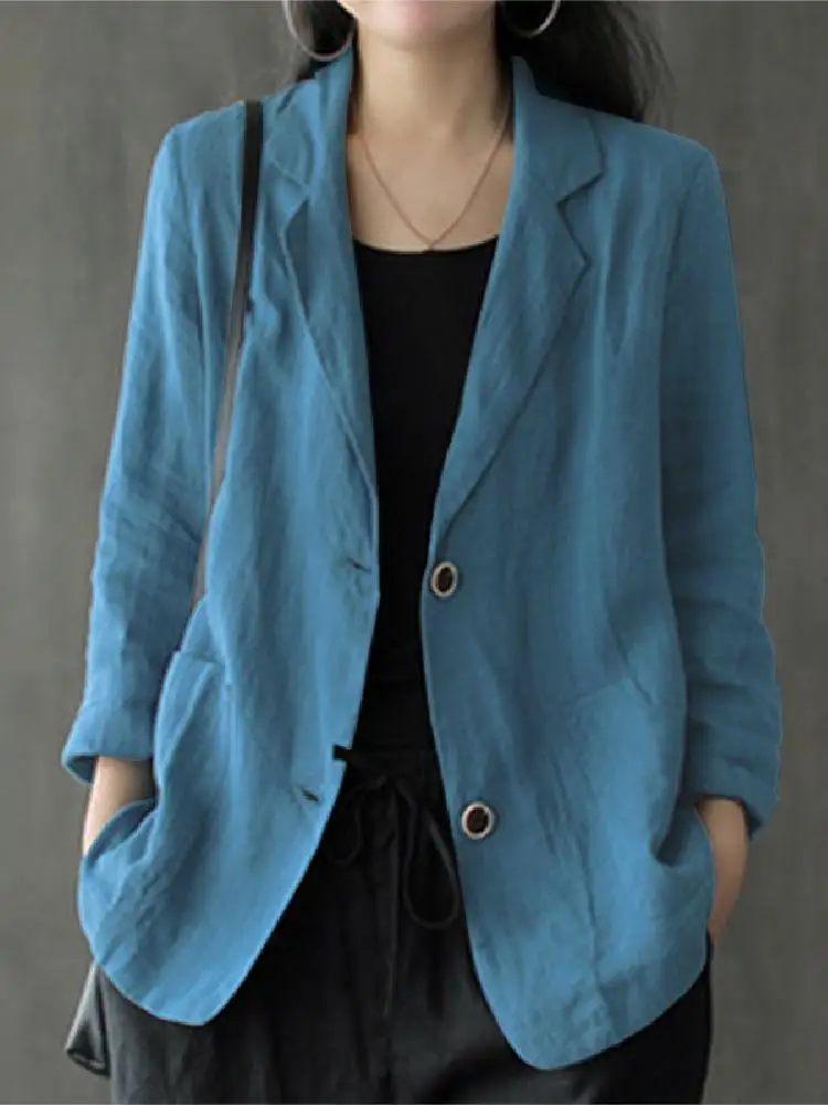 Women Elegant Solid Blazer Overcoats Casual Long Sleeve Single Button Coats Lapel Outwears Oversized