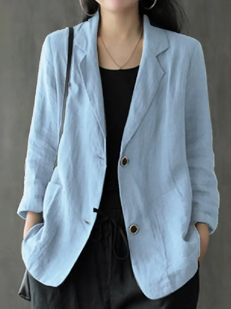 Women Elegant Solid Blazer Overcoats Casual Long Sleeve Single Button Coats Lapel Outwears Oversized