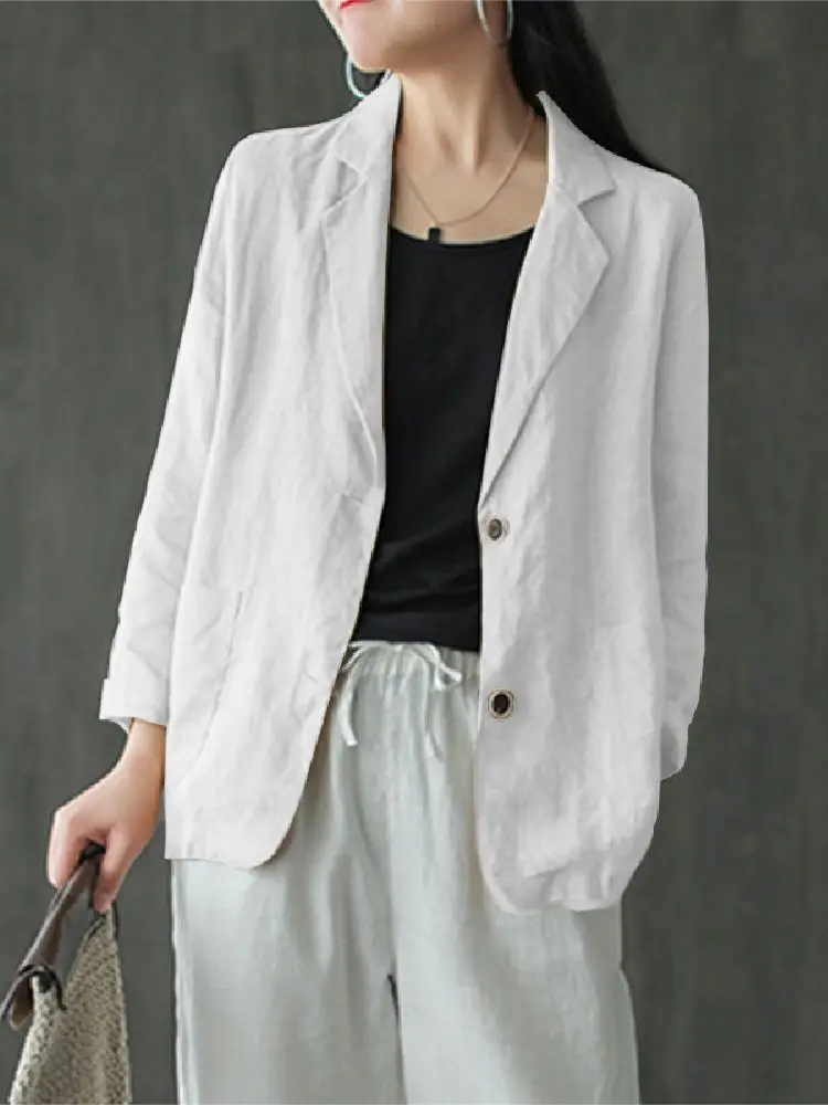 Women Elegant Solid Blazer Overcoats Casual Long Sleeve Single Button Coats Lapel Outwears Oversized