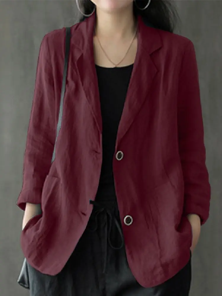 Women Elegant Solid Blazer Overcoats Casual Long Sleeve Single Button Coats Lapel Outwears Oversized