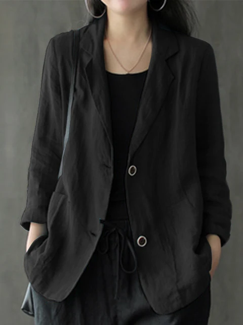 Women Elegant Solid Blazer Overcoats Casual Long Sleeve Single Button Coats Lapel Outwears Oversized