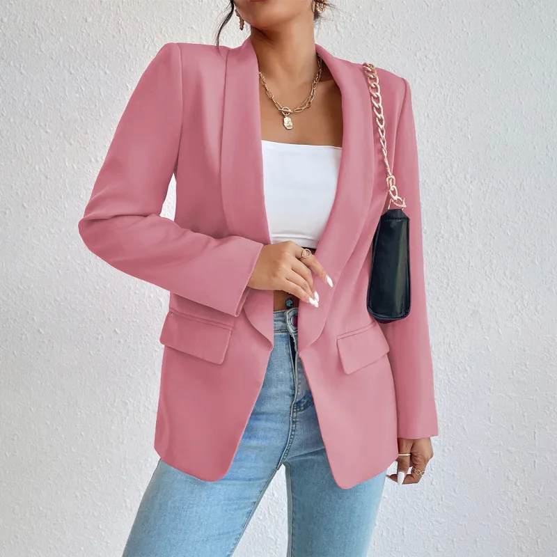 Women's Solid Polyester Cotton Non Strech Long Sleeve Blazers Outerwear