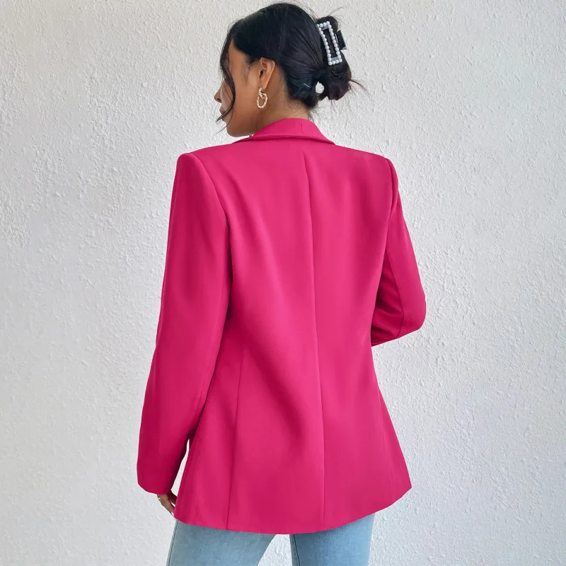 Women's Solid Polyester Cotton Non Strech Long Sleeve Blazers Outerwear