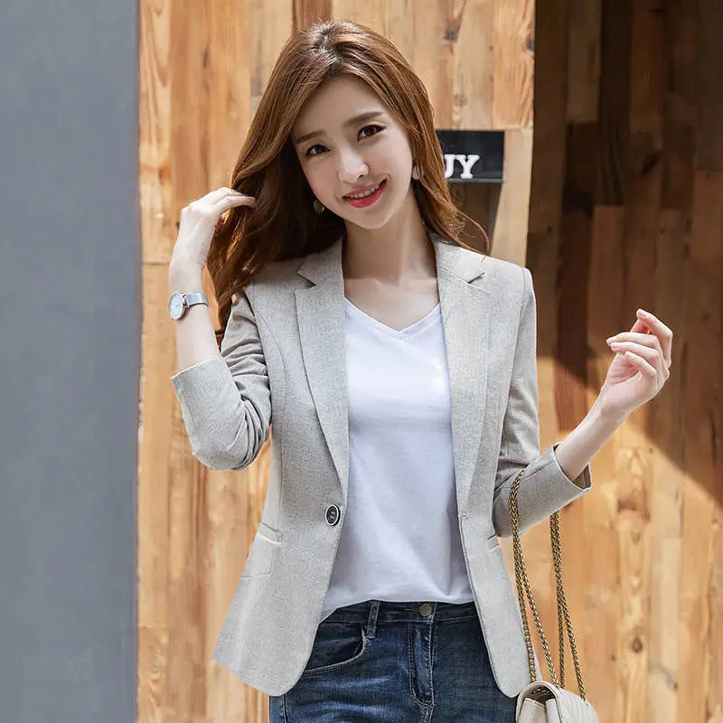 Women Fashion Office Wear Pockets Blazers Coat Vintage Notched Collar Long Sleeve Button Outerwear Clothes