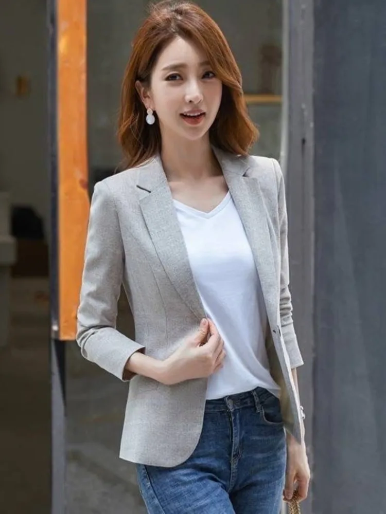 Women Fashion Office Wear Pockets Blazers Coat Vintage Notched Collar Long Sleeve Button Outerwear Clothes