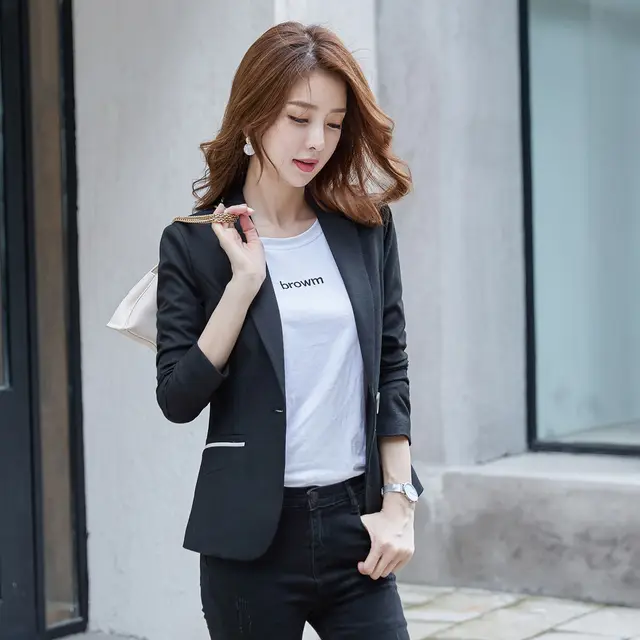 Women Fashion Office Wear Pockets Blazers Coat Vintage Notched Collar Long Sleeve Button Outerwear Clothes