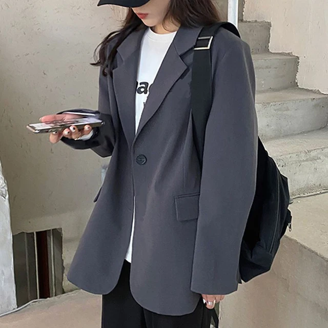 Women's Blazer Jacket Casual Loose Retro High Street Long Sleeve Suit Coat