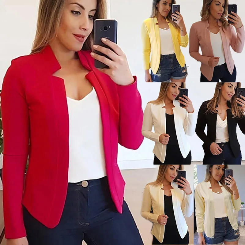 Women Blazers Long Sleeve Open Stitch Causal Suits Coat Top Solid Color Fashion  Clothes