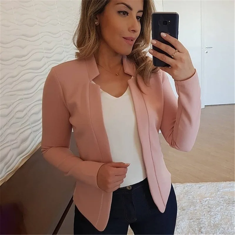 Women Blazers Long Sleeve Open Stitch Causal Suits Coat Top Solid Color Fashion  Clothes