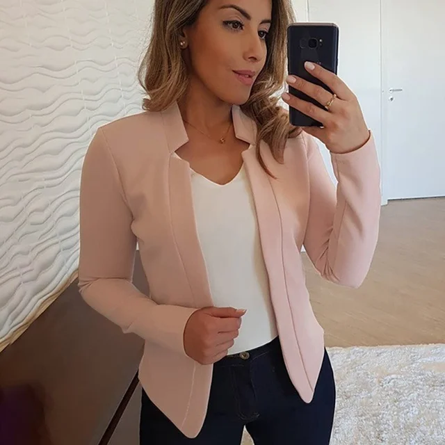 Women Blazers Long Sleeve Open Stitch Causal Suits Coat Top Solid Color Fashion  Clothes