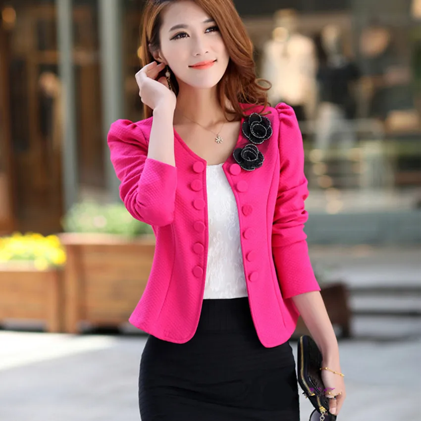 Women Slim Fit OL Double Breasted Blazer Solid Color Long Sleeve Blazers and Jackets