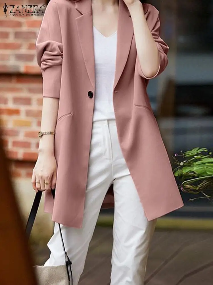 Women Fashion Street Blazer Long Sleeve Lapel Neck Outwear Vintage Casual Coat
