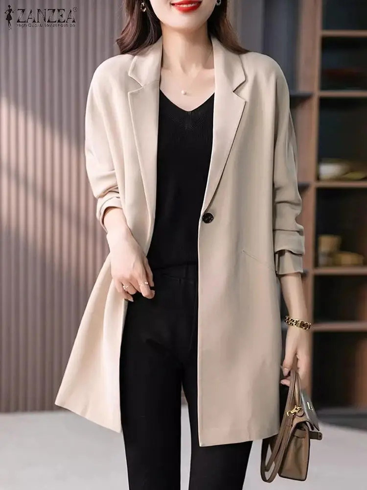 Women Fashion Street Blazer Long Sleeve Lapel Neck Outwear Vintage Casual Coat