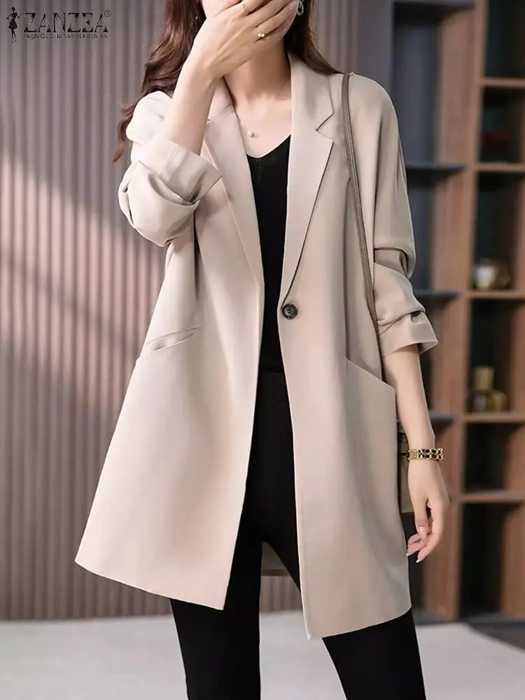 Women Fashion Street Blazer Long Sleeve Lapel Neck Outwear Vintage Casual Coat