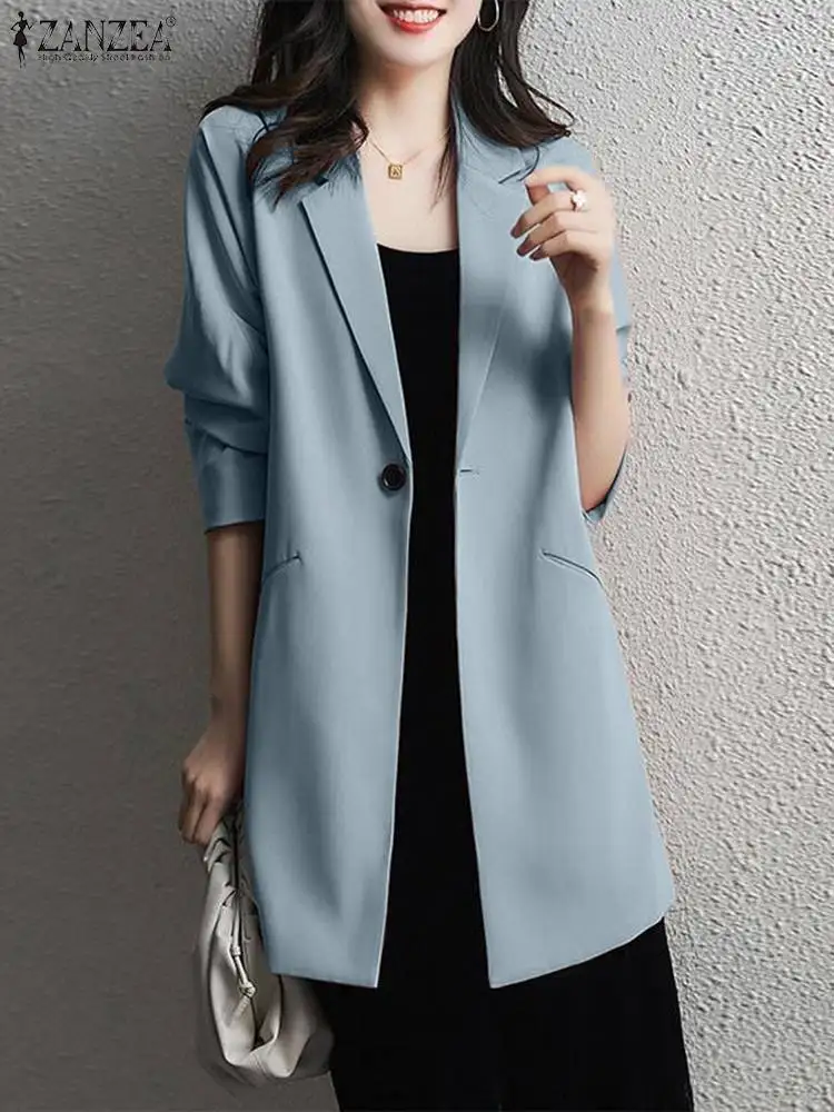 Women Fashion Street Blazer Long Sleeve Lapel Neck Outwear Vintage Casual Coat