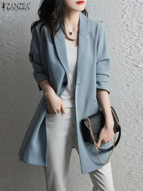 Women Fashion Street Blazer Long Sleeve Lapel Neck Outwear Vintage Casual Coat