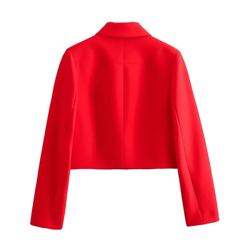 Cropped Red Blazer Women Vintage Chic And Elegant Woman Jacket Long Sleeve Short Coats Flap Women's Autumn Jacket