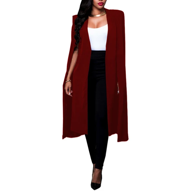 Fashion Plus Size Women Autumn Solid Color Loose Long Cape Cardigan Outwear Women cloak blazer