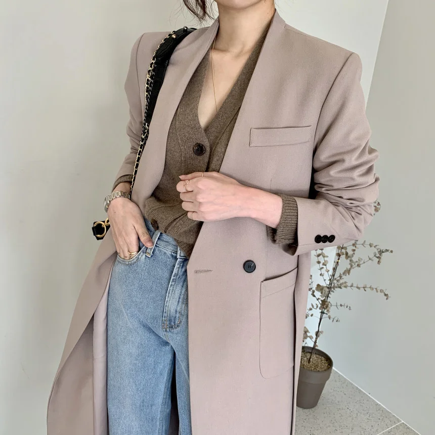 Chic Casual Trend Women New V-neck Single-breasted Fashion Minimalist Long-sleeved Blazer Spring 16E2449