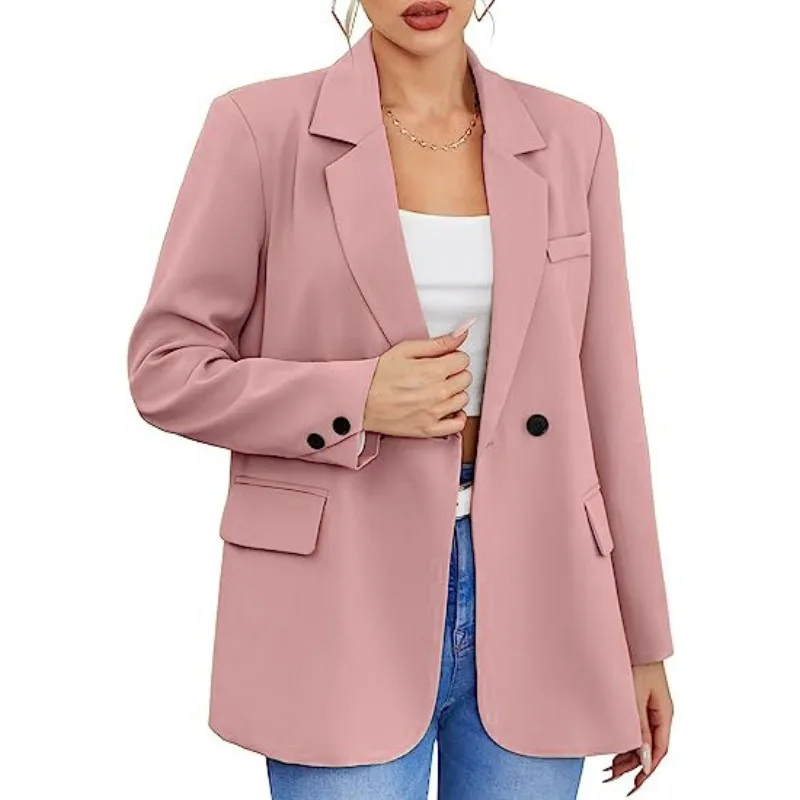 Women Autumn Blazer Solid Color Lapel Single Button Cardigan Warm Formal V Neck Plus Size Office Lady Business Suit Coats S-5XL
