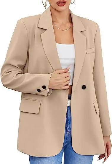 Women Autumn Blazer Solid Color Lapel Single Button Cardigan Warm Formal V Neck Plus Size Office Lady Business Suit Coats S-5XL