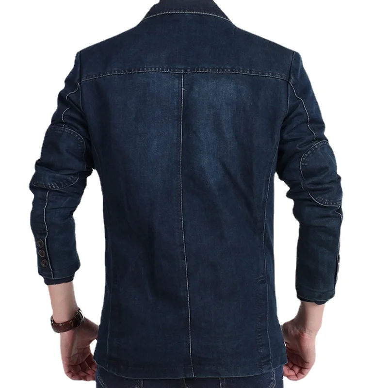 Blazers Jacket Men Casual Denim Slim Pocket Splicing Coat Men's Long Sleeve Single-Breasted Turn-down Collar Blazers Jacket