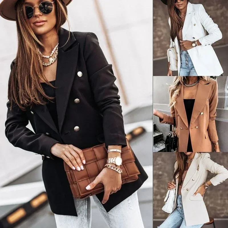 Fashion Long Sleeve Jackets Elegant Chic Button Office Suit Coat Casual Outwear Spring Solid Turn Down Collar Blazers 17880