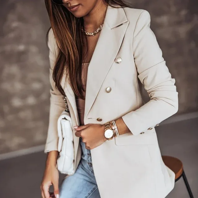 Fashion Long Sleeve Jackets Elegant Chic Button Office Suit Coat Casual Outwear Spring Solid Turn Down Collar Blazers 17880