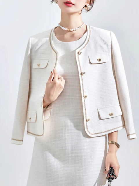 Yitimuceng Blazer for Women Elegant Single Breasted Long Sleeve O Neck Fashion Short Blazer Lady Office Classic Pocket Suit Coat