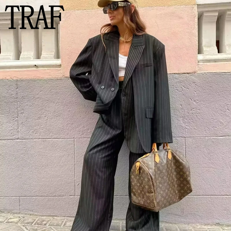 Striped Oversize Blazer Woman Black Women's Sack Blazers Long Sleeve Elegant Womens Jackets Office Casual Autumn Jacket