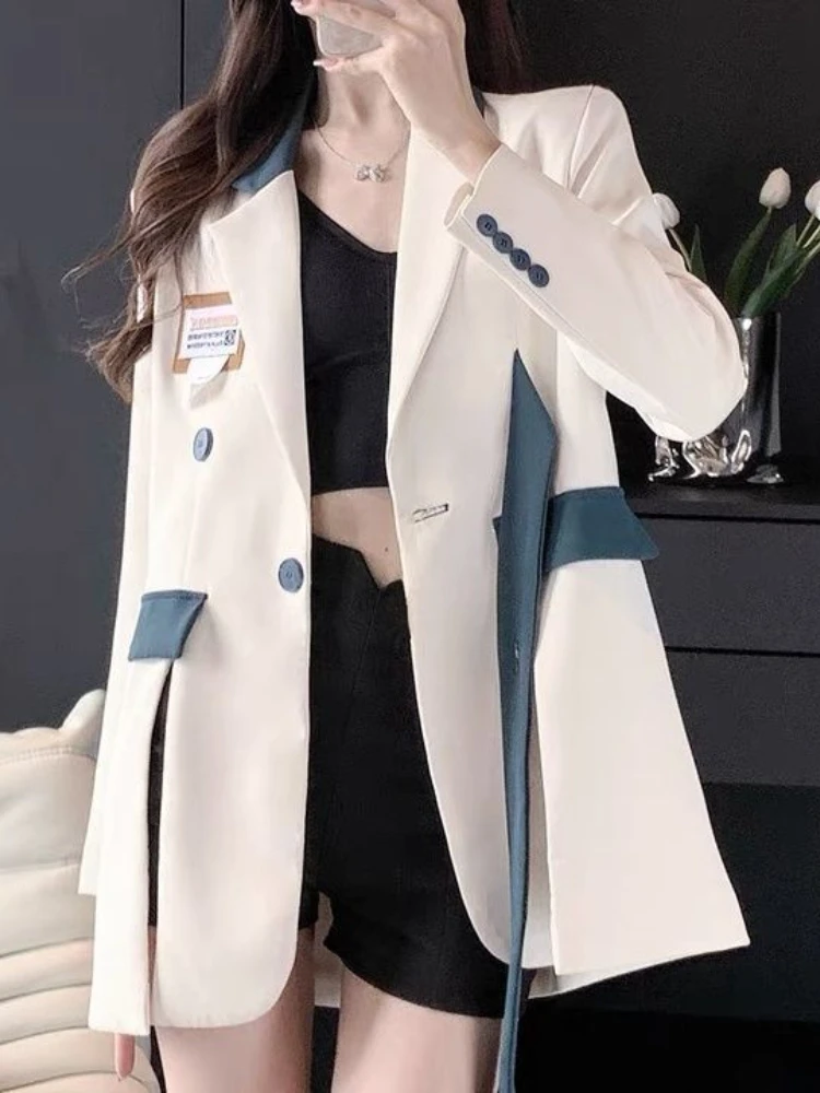 Spring Women's Blazer Designer Slit Long Sleeve Top Office Ladies Korean Fashion Oversized Suit Jacket Women Clothing 2023 Trend