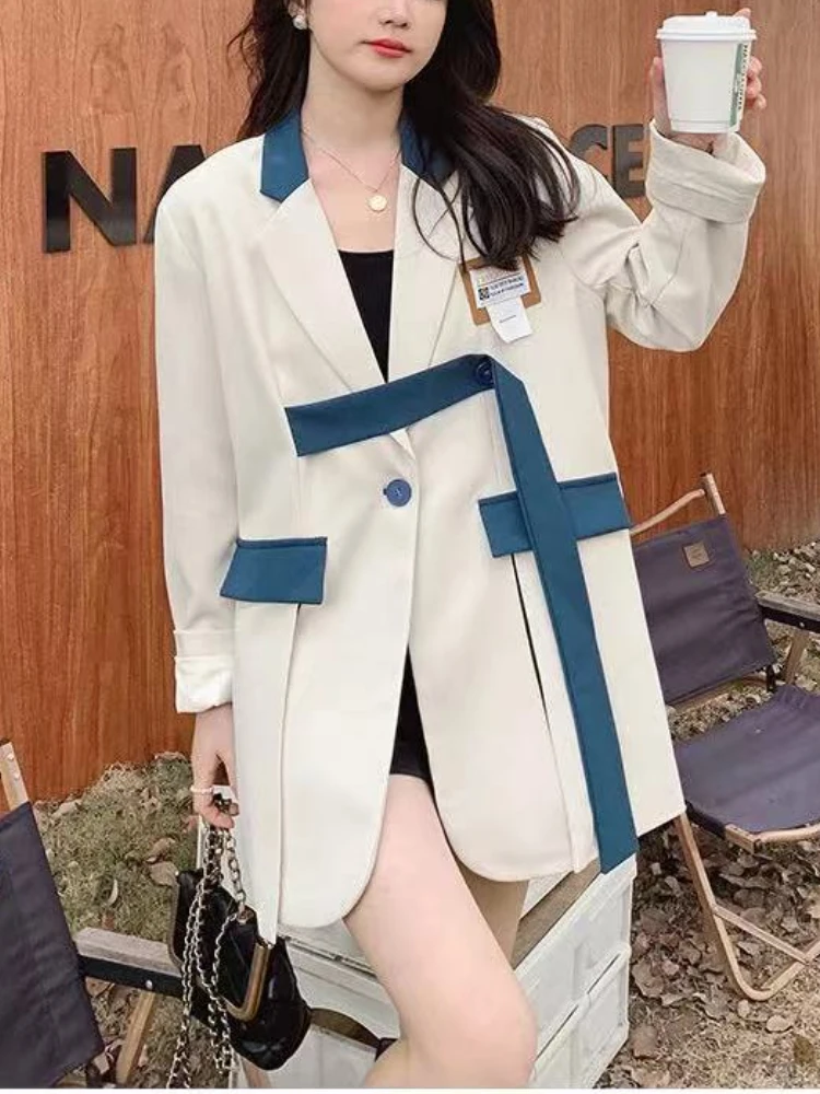 Spring Women's Blazer Designer Slit Long Sleeve Top Office Ladies Korean Fashion Oversized Suit Jacket Women Clothing 2023 Trend