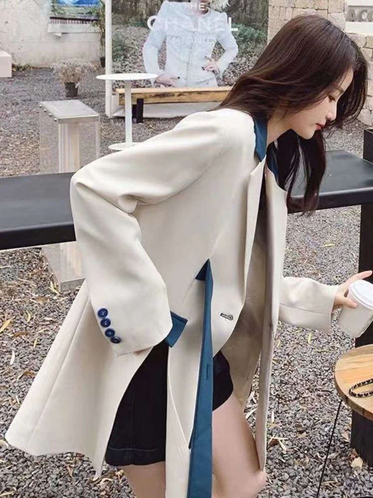 Spring Women's Blazer Designer Slit Long Sleeve Top Office Ladies Korean Fashion Oversized Suit Jacket Women Clothing 2023 Trend